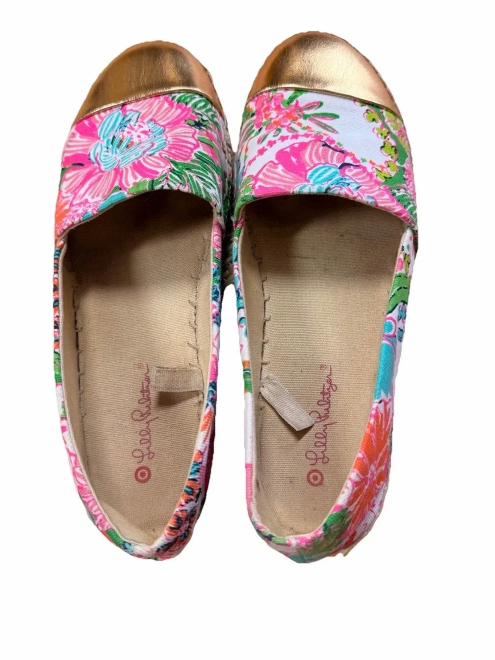 Lilly Pulitzer Pink Multi Floral Espadrilles with Gold Toe